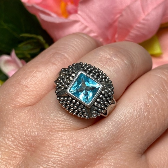 925 NF Thailand Sterling Silver Ring Blue Stone Size 6.75 Chunky Cocktail  9.49g - Picture 8 of 13